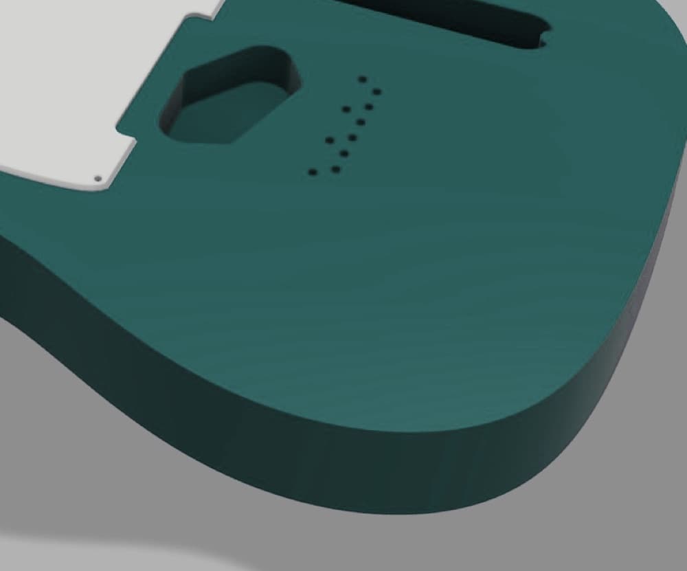At the front, with no bevel: the edge stays square